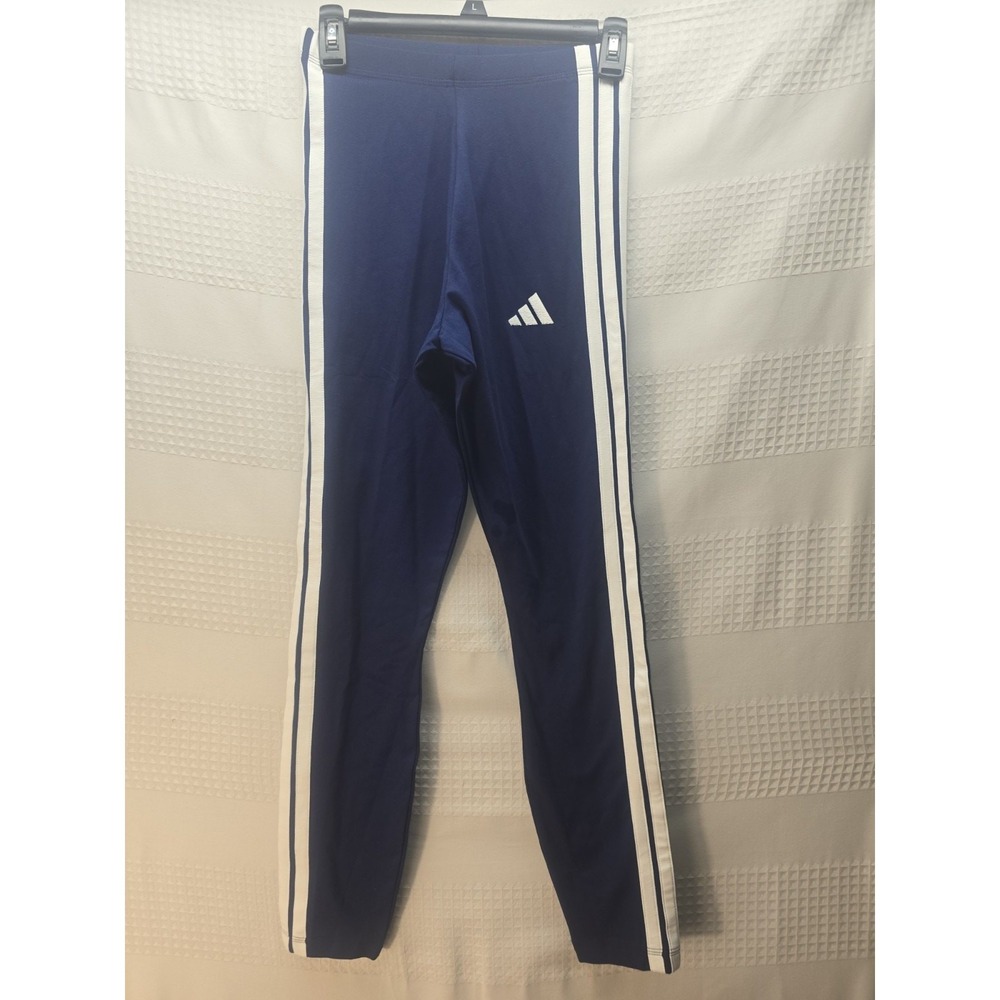 Adidas Leggings Womens Size Small 8-10 Blue 3 Stripe High Rise 7042